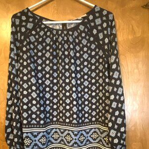 Blue and floral print blouse